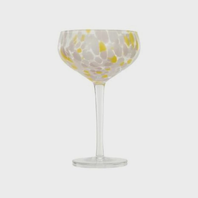 Blown Glass &amp; Confetti Stemmed Glass | Yellow &amp; White