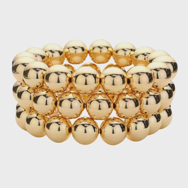 Gold Chunky Metal Ball Multi Layered Stretch Bracelets | Set Of 3