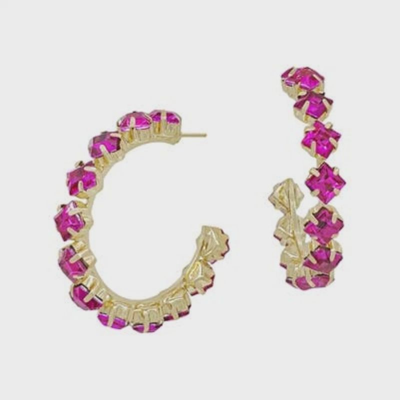Hot Pink Diamond Crystal Diamond Shaped Earrings