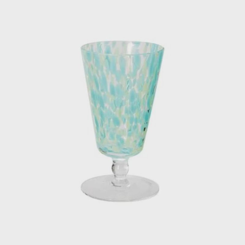 Blown Glass &amp; Confetti Stemmed Drinking Glass | Turquoise &amp; White