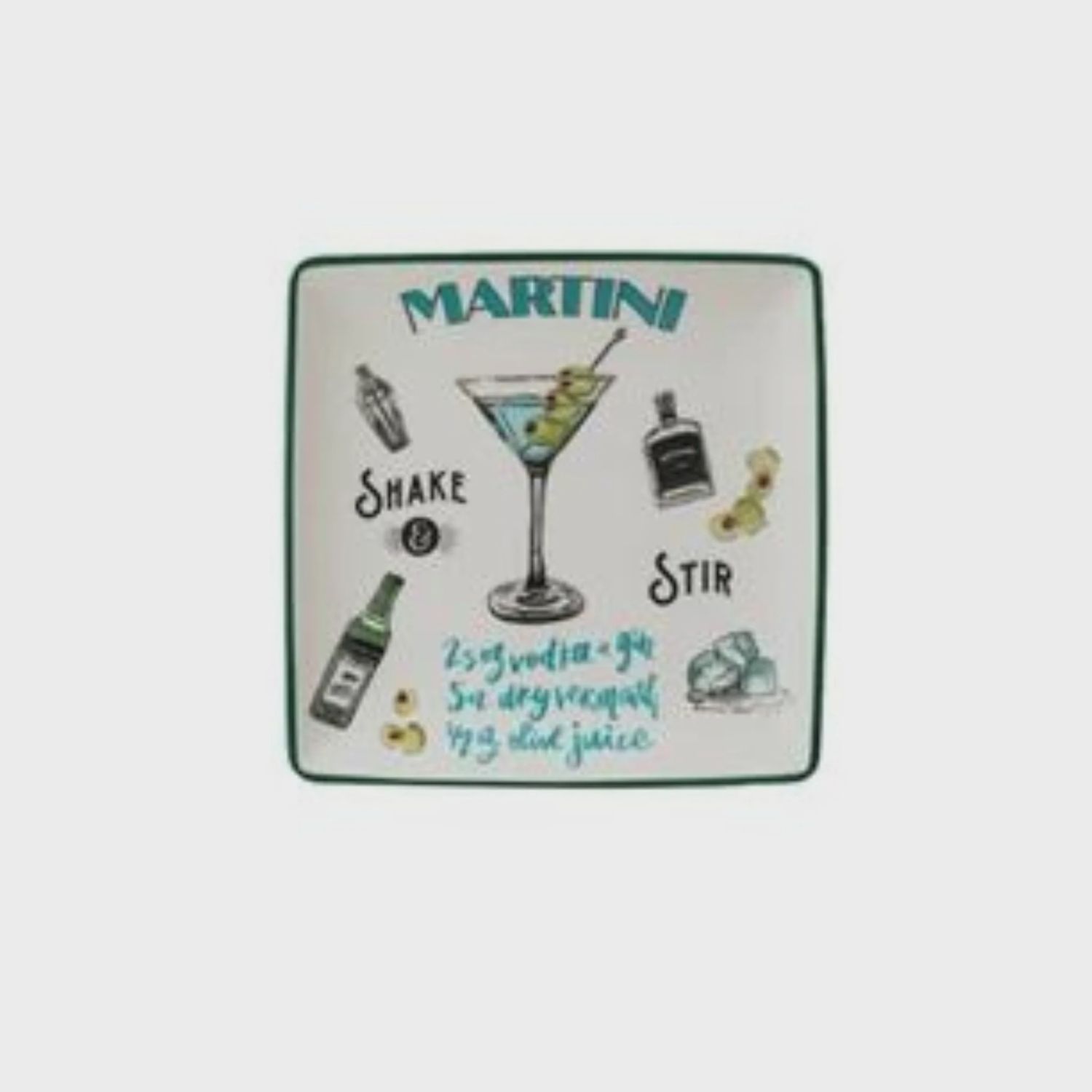 Stoneware Plate With Cocktail Recipe | Martini