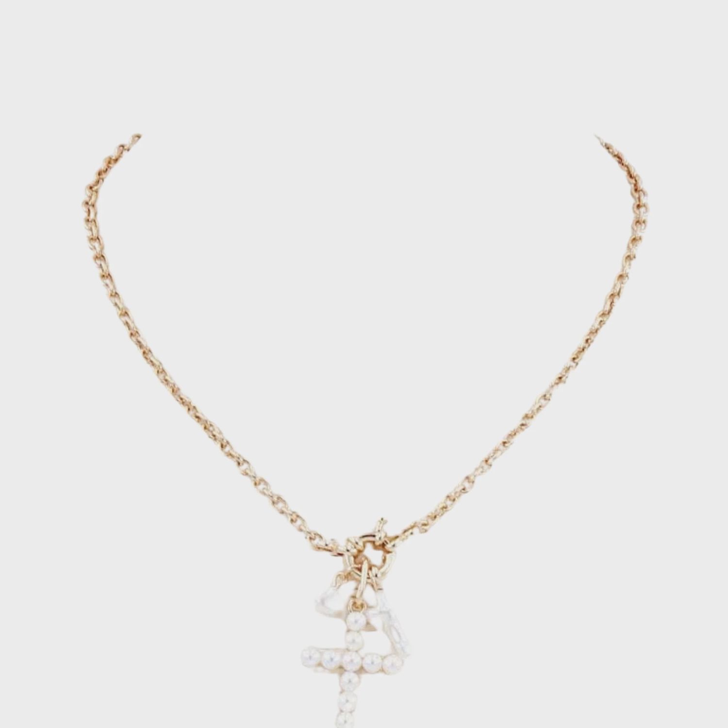 Gold Chain With Pearl Cross Charms Necklace | 16-18&quot;