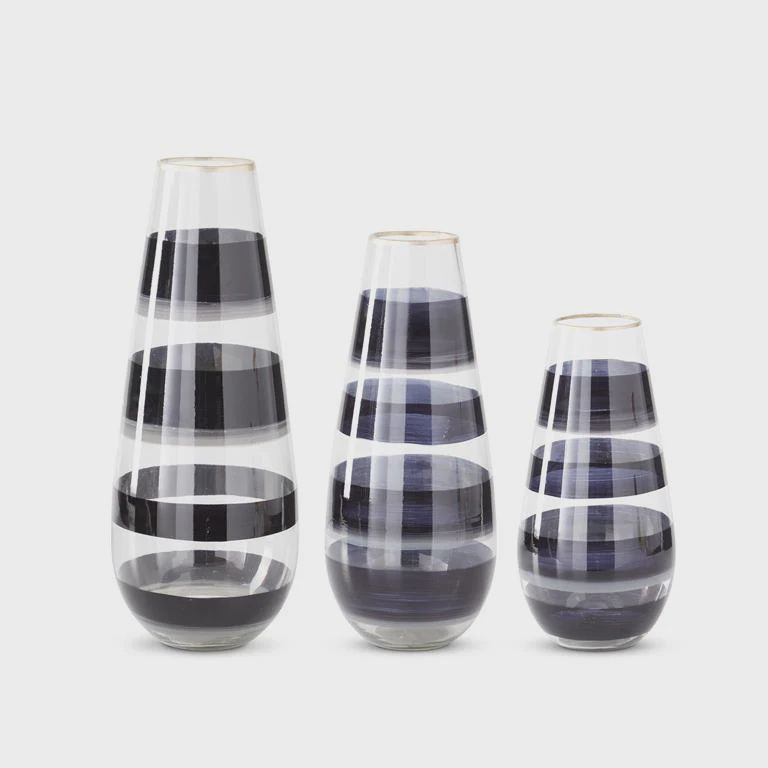 Black &amp; Gray Striped Clear Glass Vase | 3 Sizes