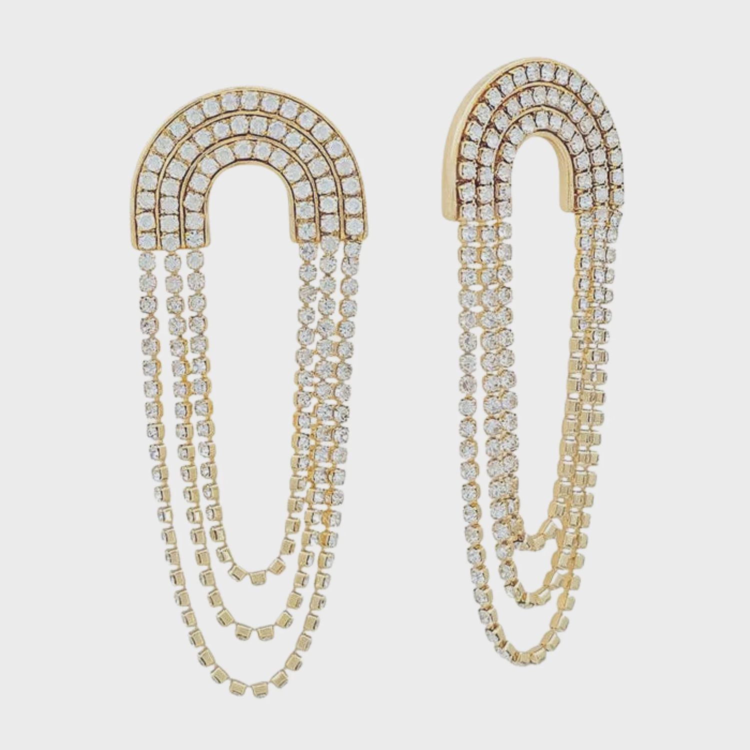 Gold Rhinestone Tennis Chain Layered Drop Earrings