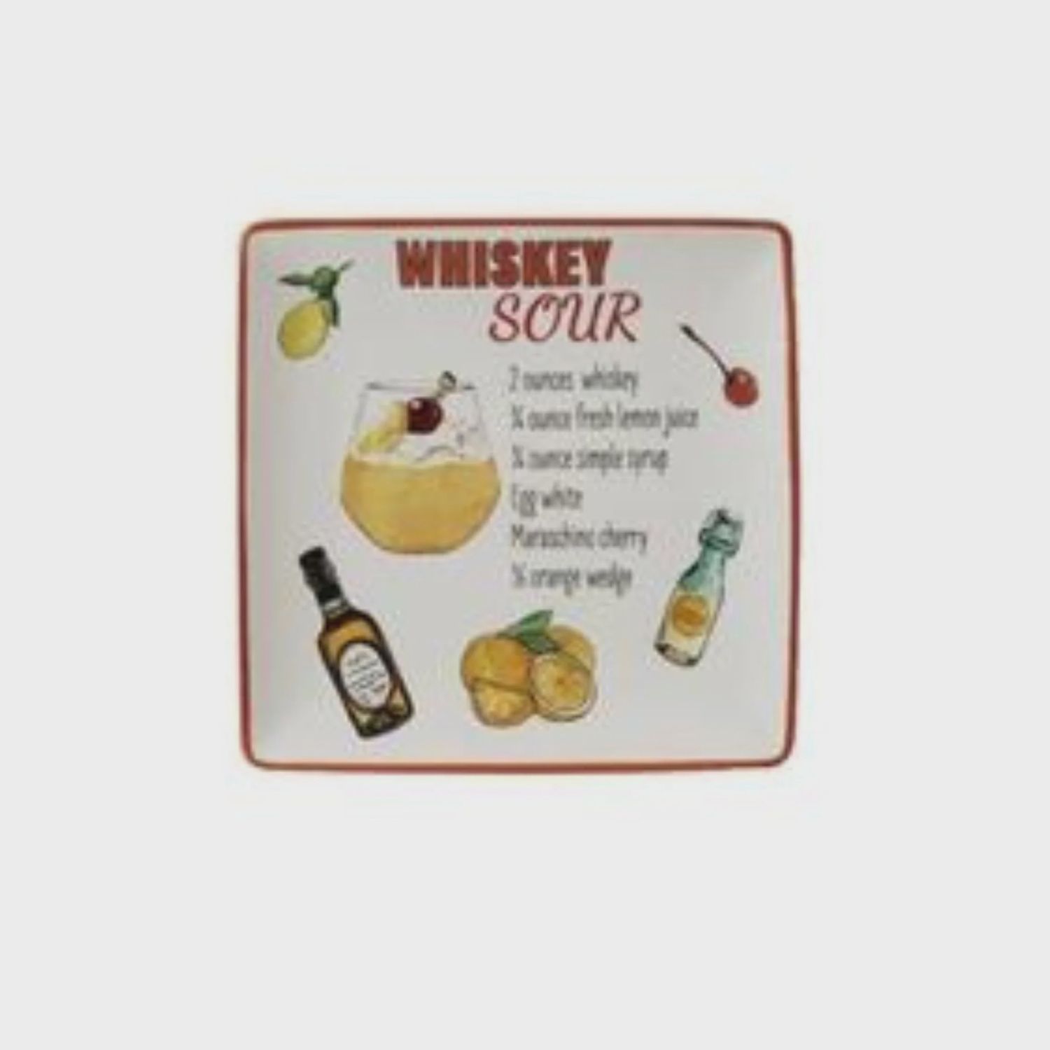 Stoneware Plate With Cocktail Recipe | Whiskey Sour