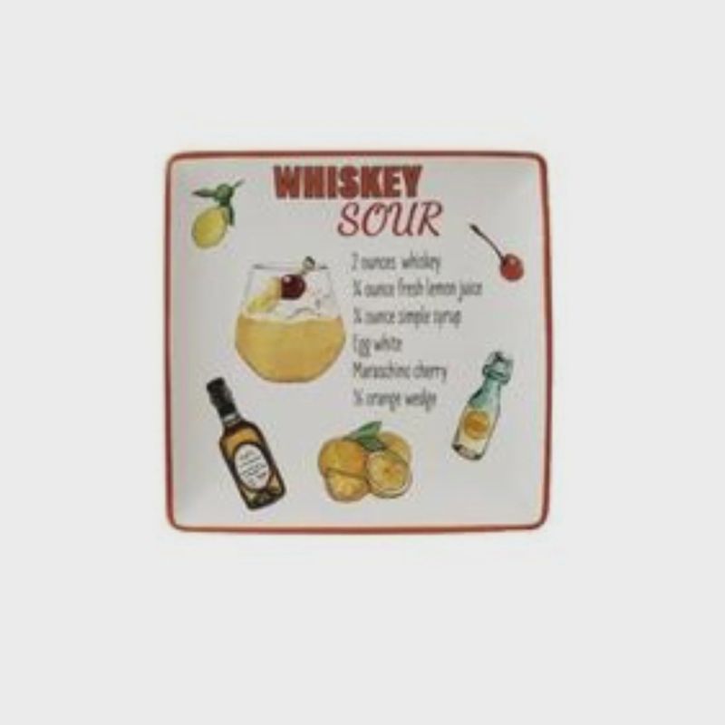 Stoneware Plate With Cocktail Recipe | Whiskey Sour