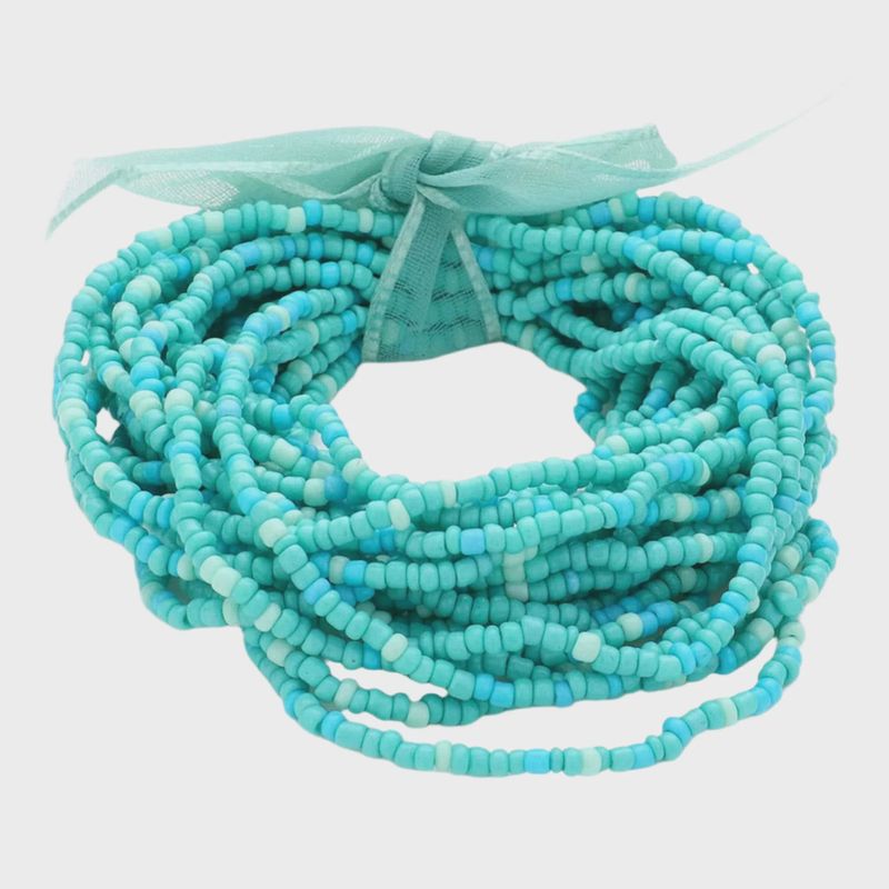 Turquoise &amp; Mint Seed Beaded Stretch Bracelets | Set Of 25
