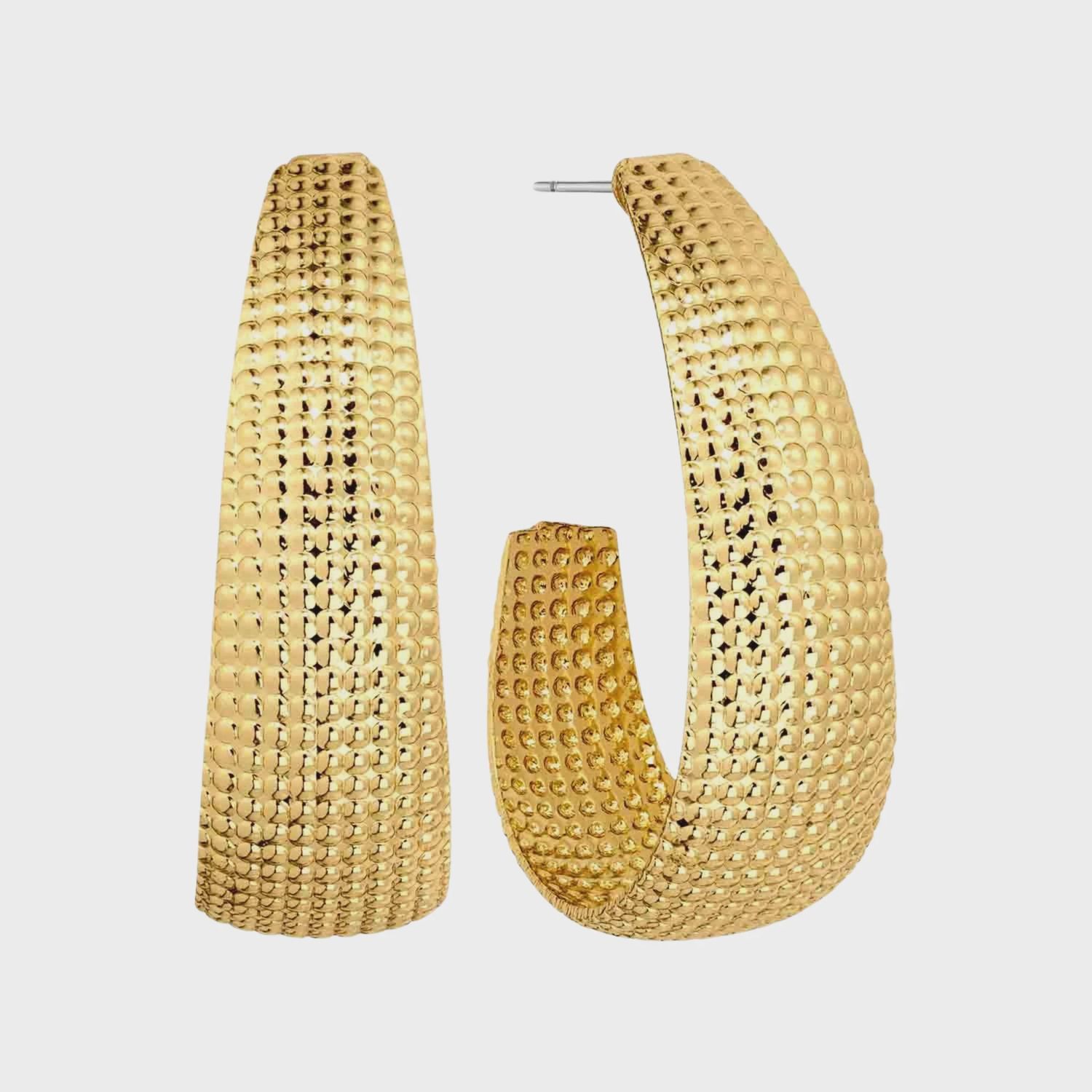 Gold Dot Textured Teardrop Hoop Earrings