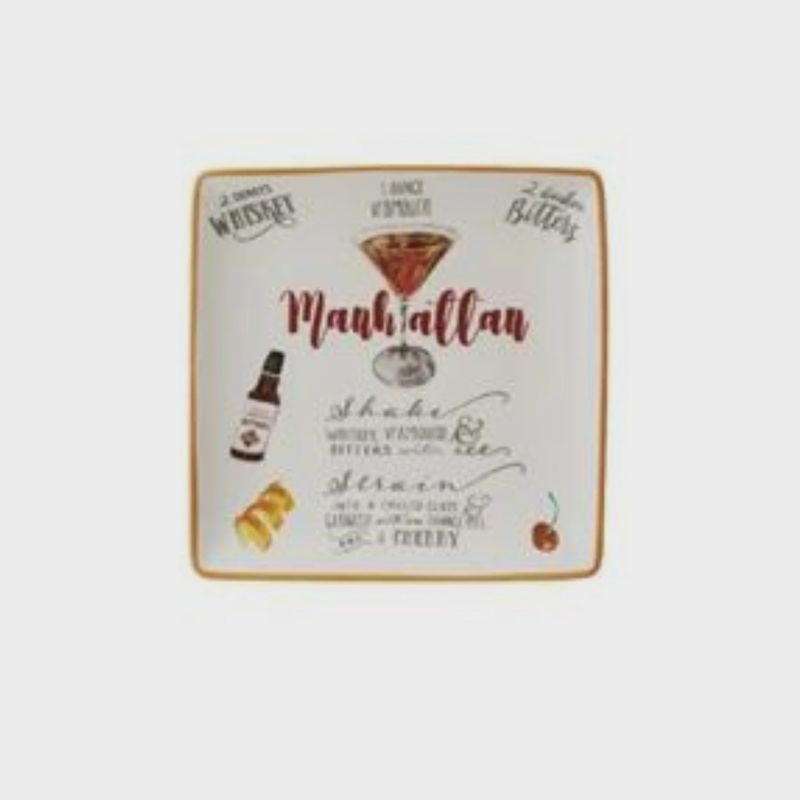 Stoneware Plate With Cocktail Recipe | Manhattan