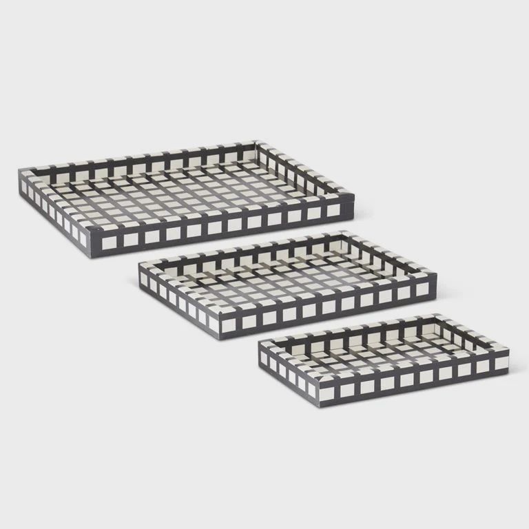 Black &amp; Cream Check Tiled Tray | 3 Sizes