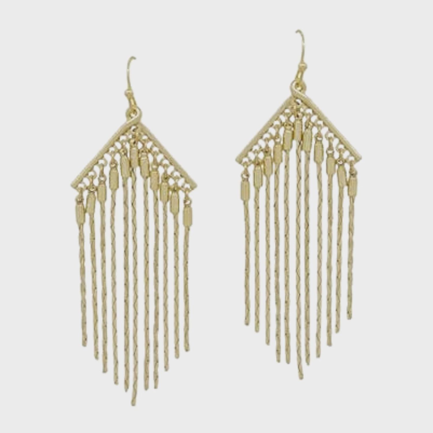 Gold V Shaped Tassel Chain Earrings