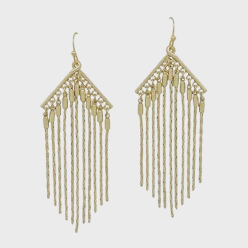 Gold V Shaped Tassel Chain Earrings