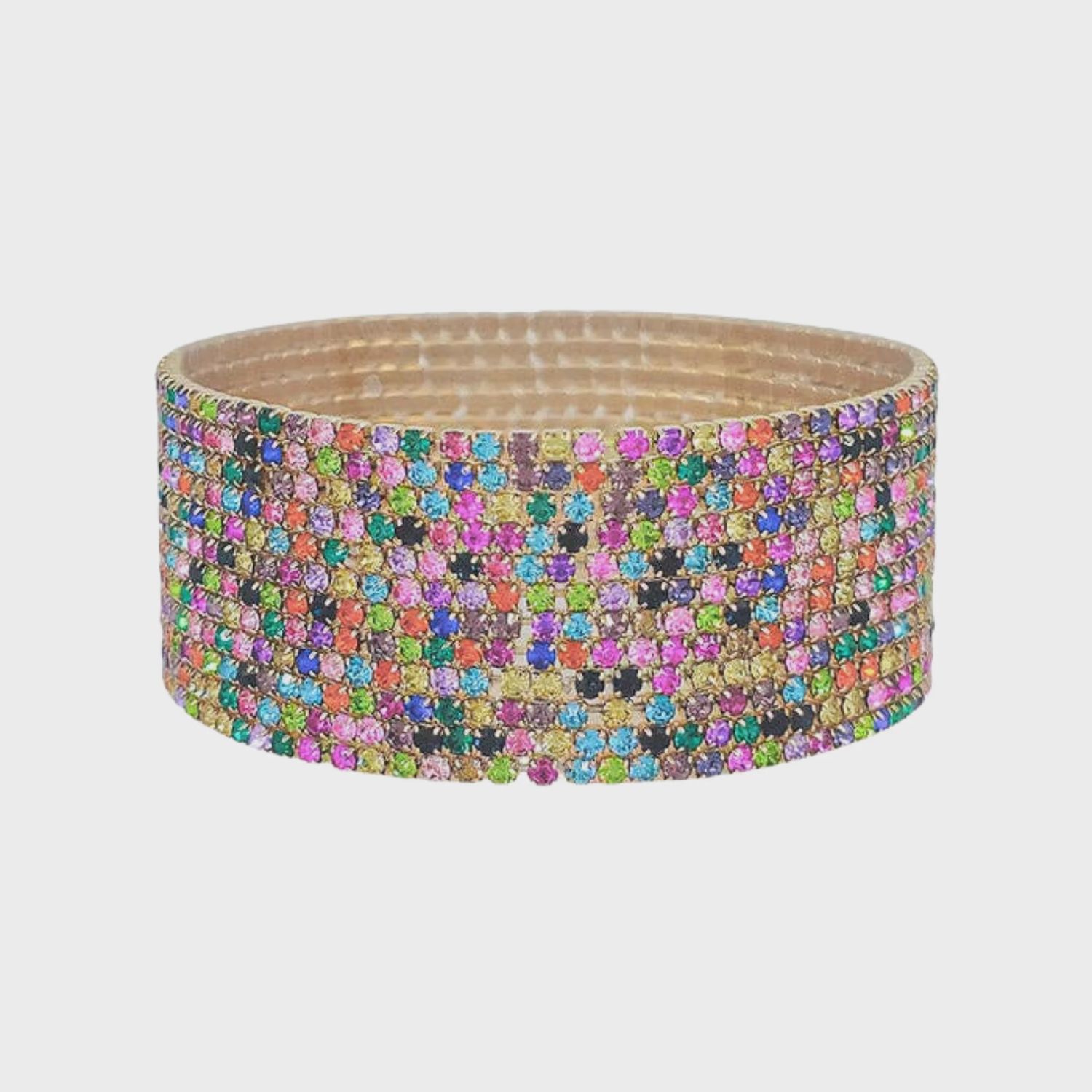 Multi Color Crystal &amp; Gold Thin Stretch Bracelets | Set Of 12