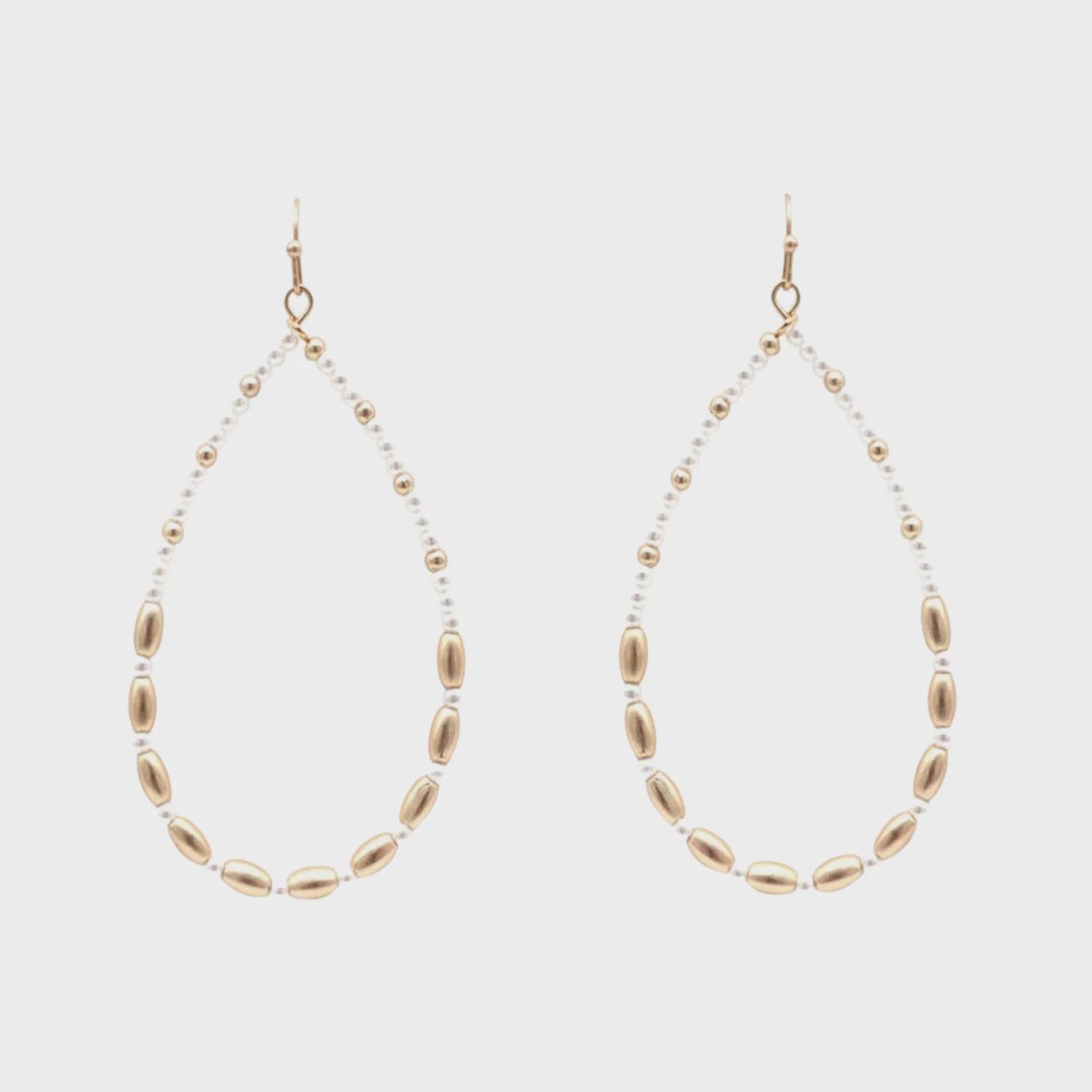 Pearl &amp; Gold Beaded Teardrop Earrings