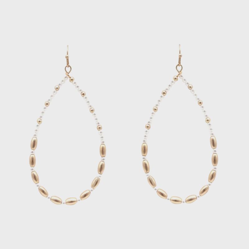 Pearl &amp; Gold Beaded Teardrop Earrings
