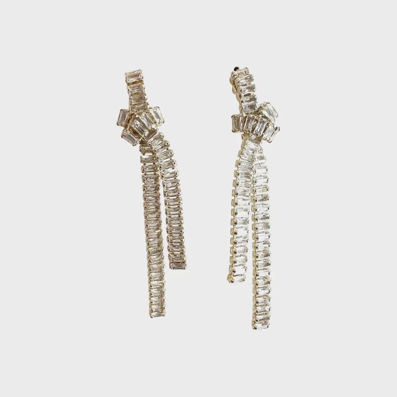 Crystal Baguette Loop Drop Earrings | Gold