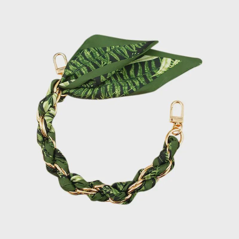 Silk-Style Chain Phone Strap | Tropical Fern Scarf Accent