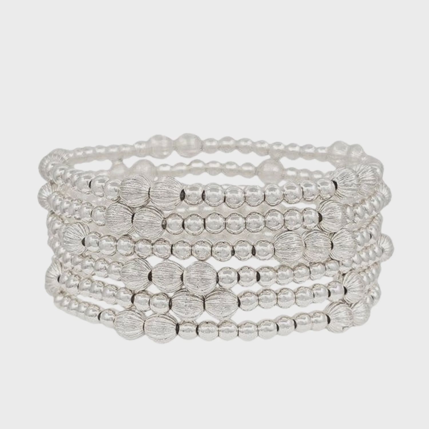 Silver Water Resistant Textured Stretch Bracelets | Set Of 6