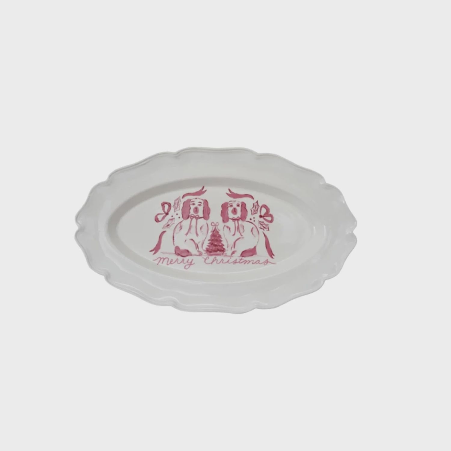 Oval Scalloped Staffordshire Dog Platter