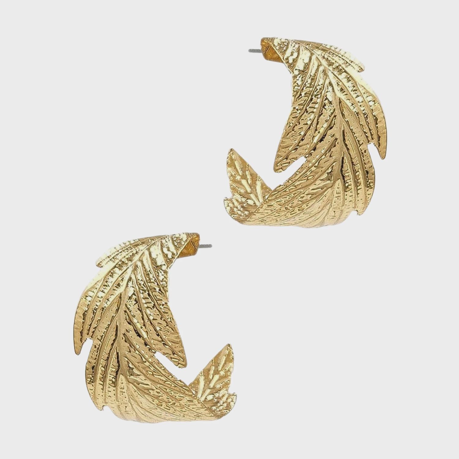 Thin Gold Leaf Textured Hoops