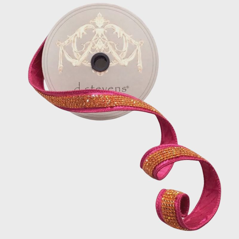 1&quot; Orange &amp; Pink Dupion Duchess Ribbon | 5 Yards