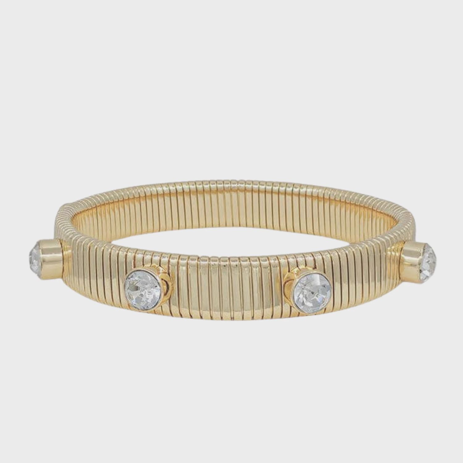 Water Resistant Ribbed Stretch Bracelet With Clear Crystal Studded Accent