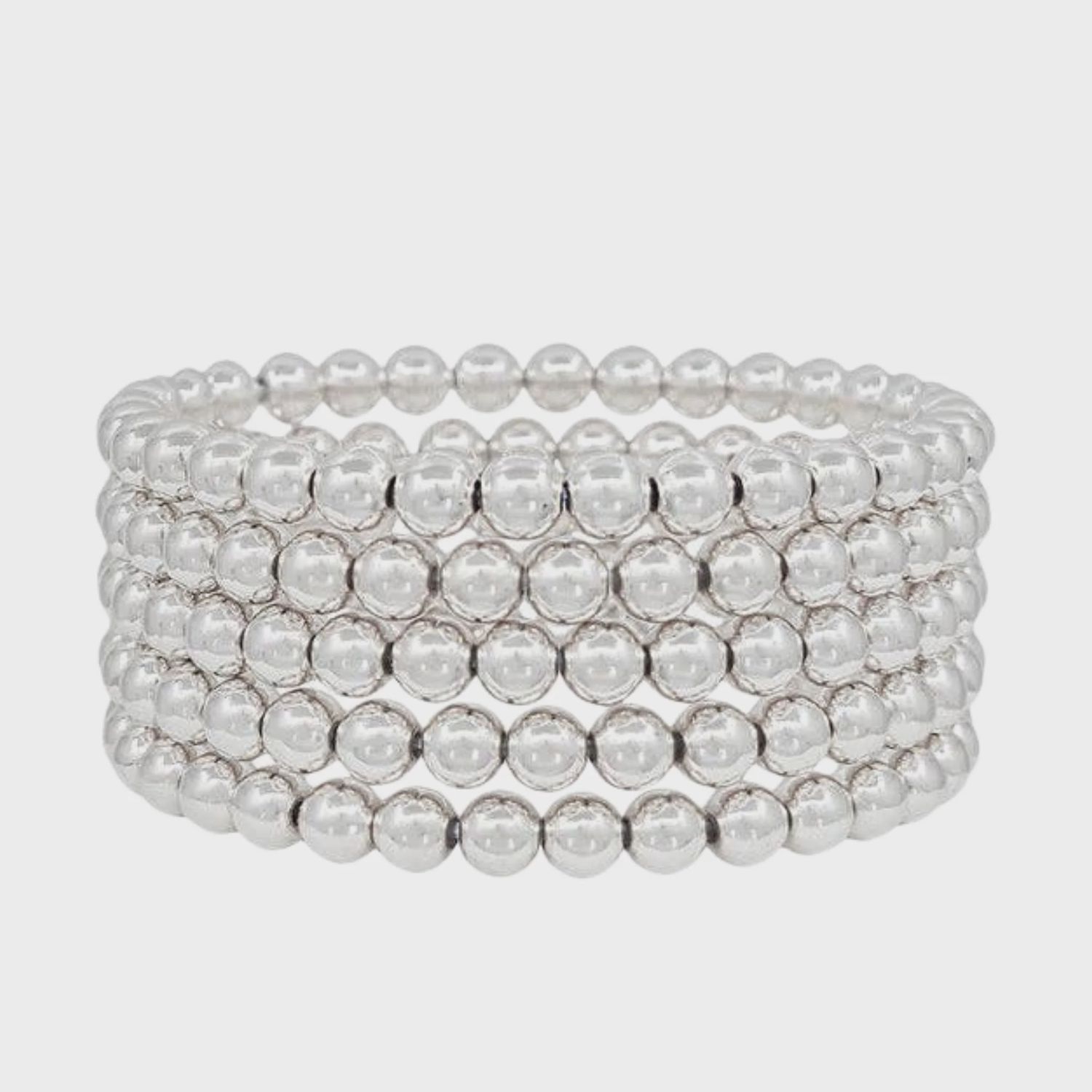 Water Resistant Silver Beaded Stretch Bracelets | Set of 5