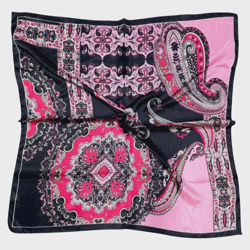 Paisley Square Silky Satin Scarf | Black