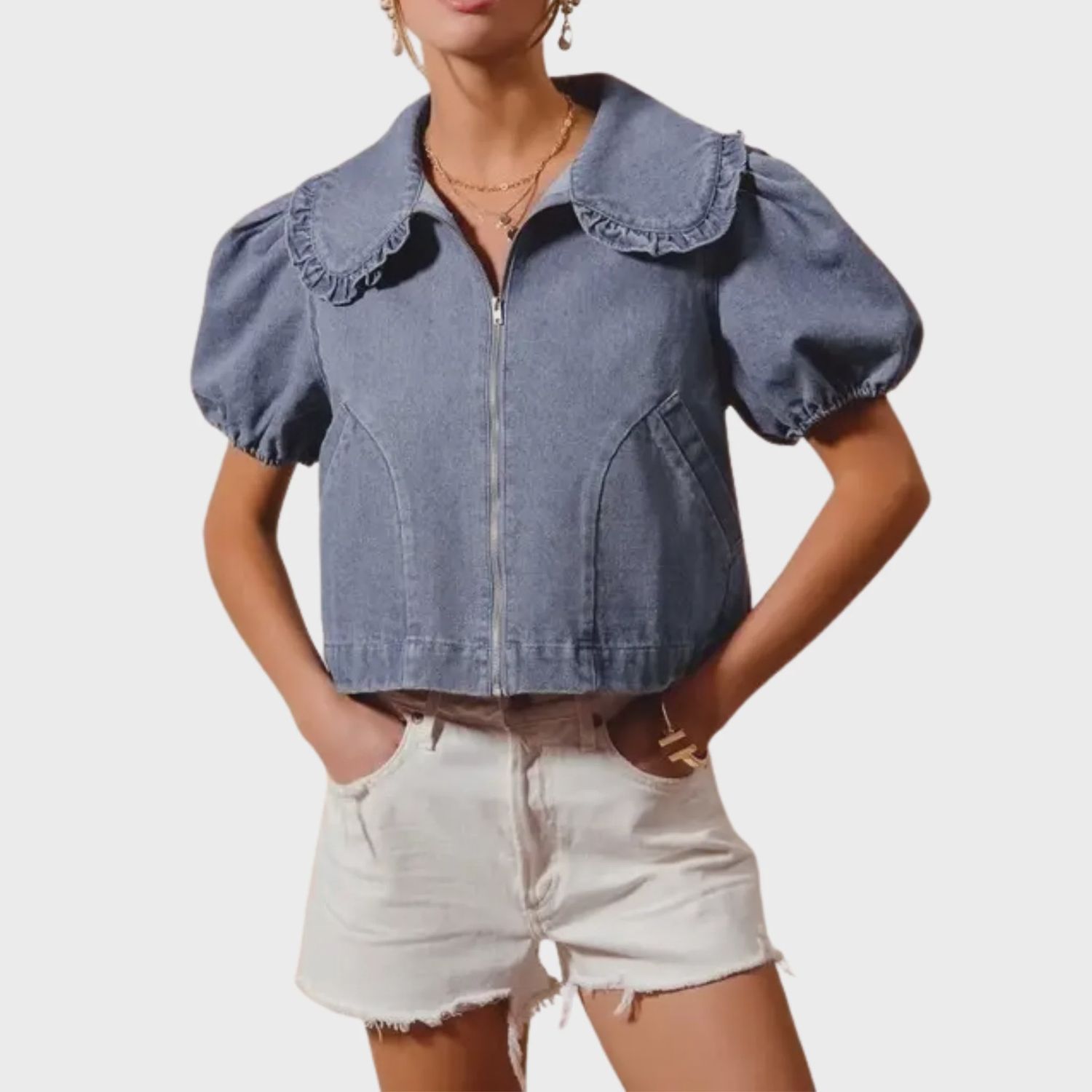 Denim Jacket With Bubble Sleeves