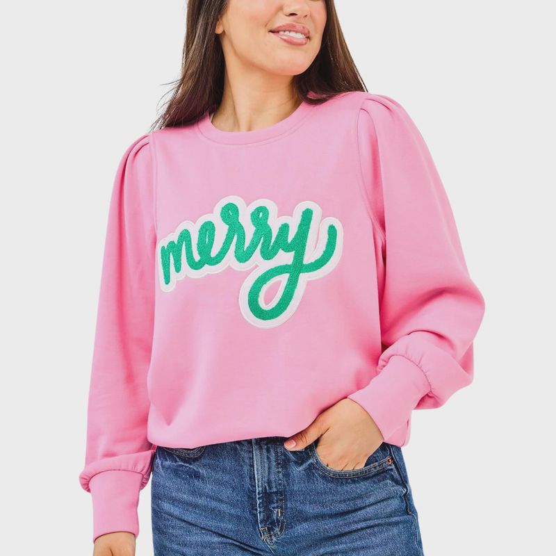 Merry Script Sweatshirt | Pink