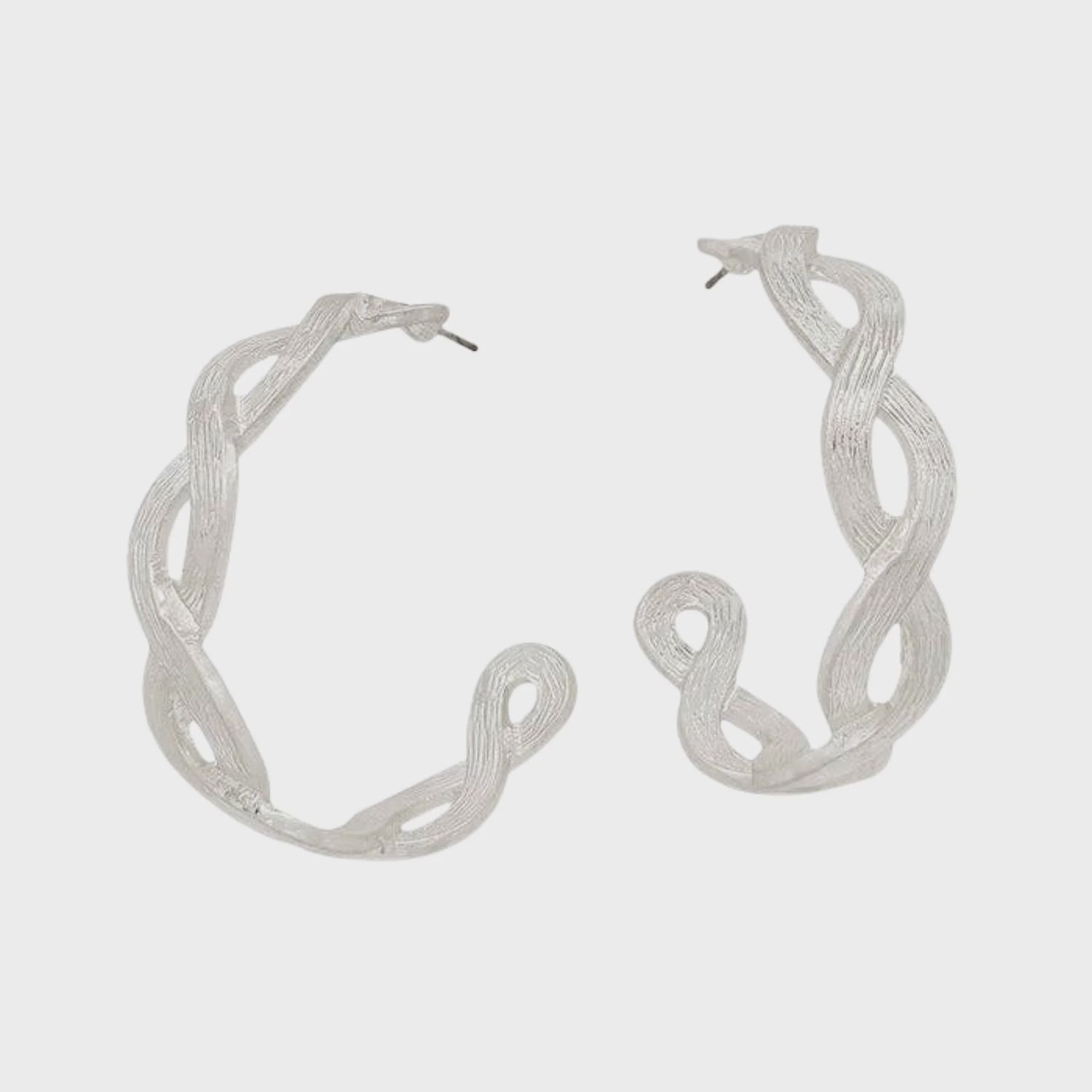 Worn Silver Braided Hoops