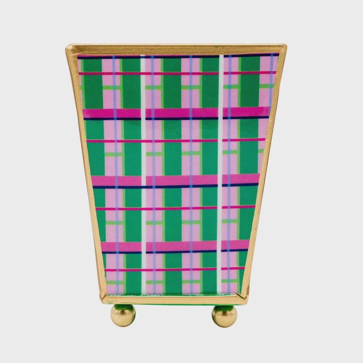 Mad Plaid Enameled Square Cachepot | 6&quot;