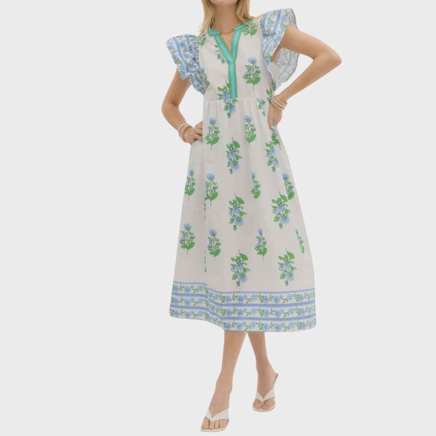 Bloom &amp; Border Flutter Sleeve Midi Dress