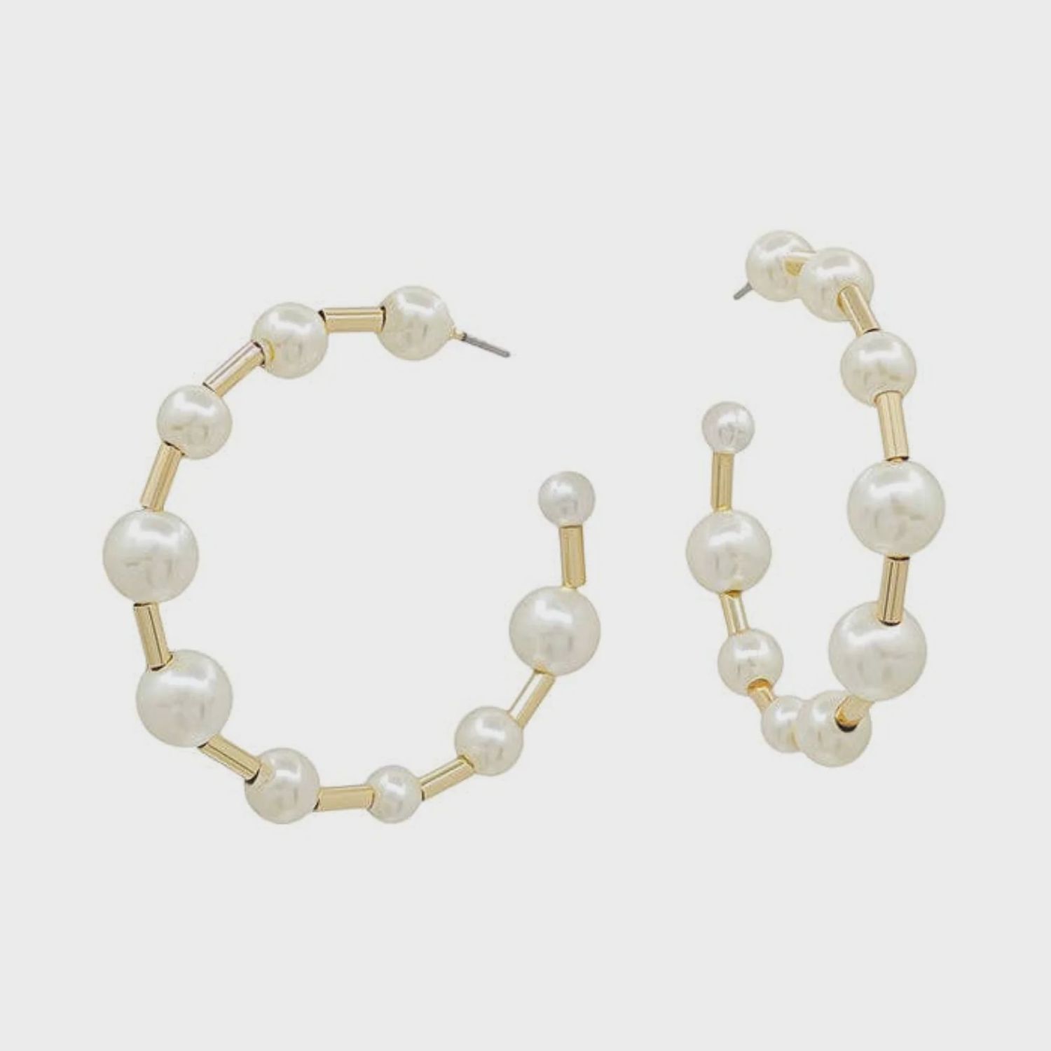 Pearl Graduated Beaded 1.75&quot; Hoop Earring
