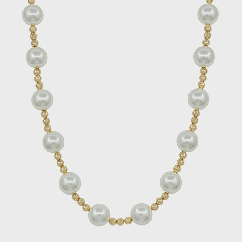 Water-Resistant Large Pearl Beaded Necklace – 14MM + 5MM Chain