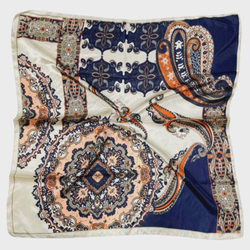 Paisley Square Silky Satin Scarf | Navy