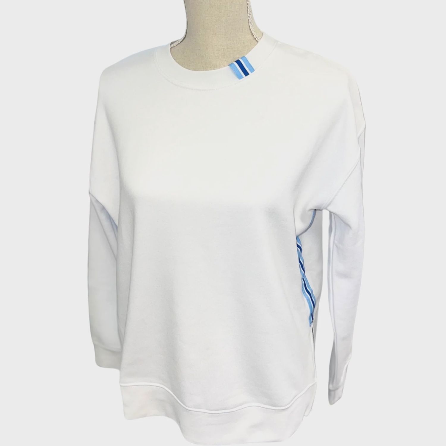 Danny Sweatshirt | White With Navy &amp; White Stripe