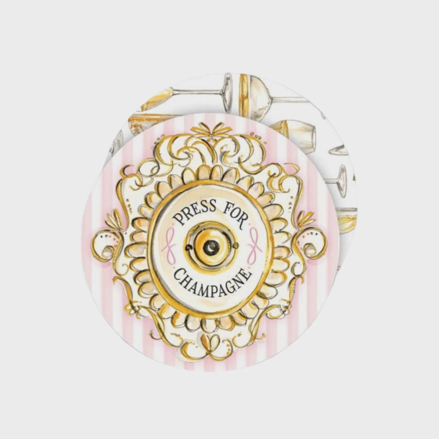 Handpainted Champagne Call Button Round Coasters | Set Of 20