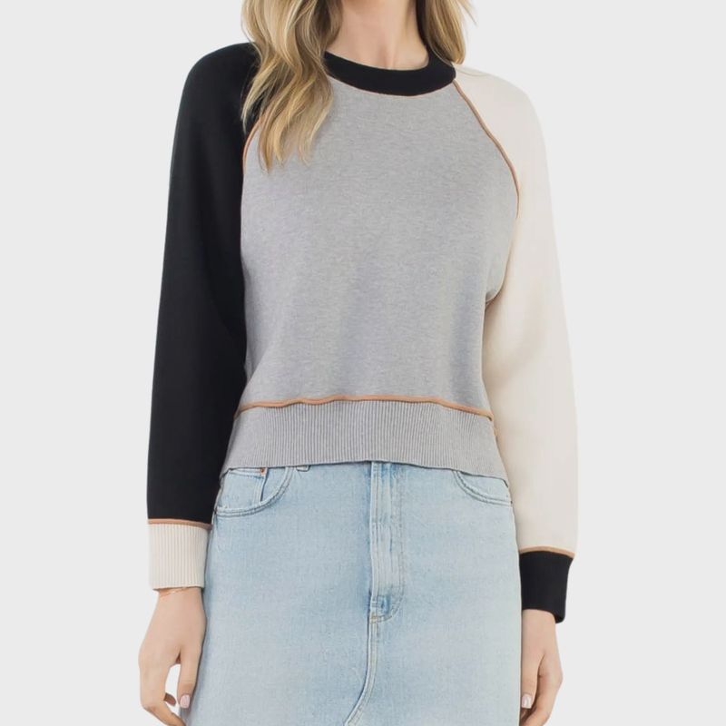 Colorblock Raglan Sleeve Sweater | Gray