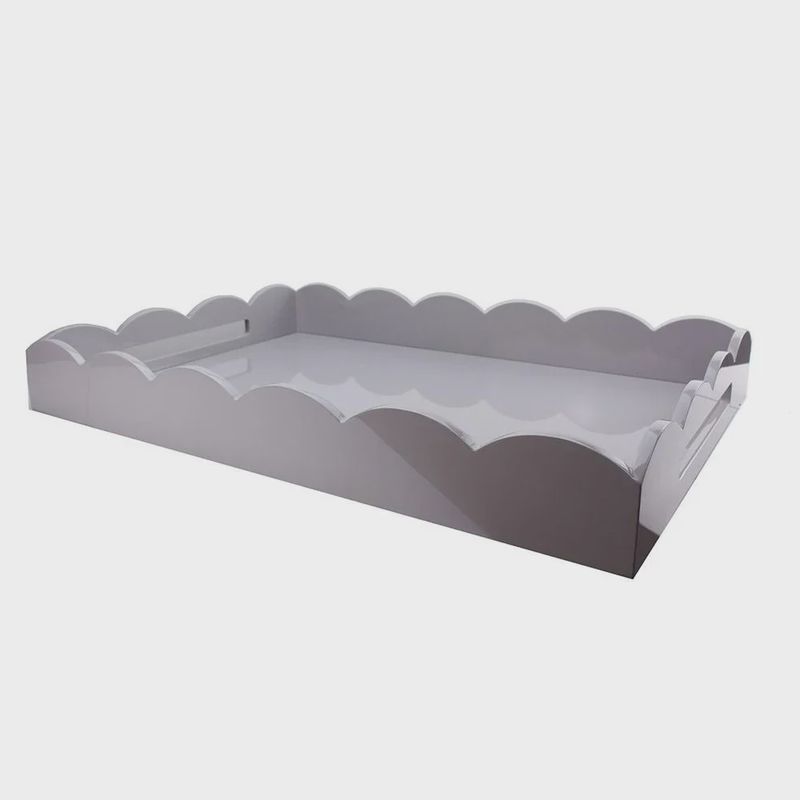 Large Lacquered Scallop Ottoman Tray - Grey
