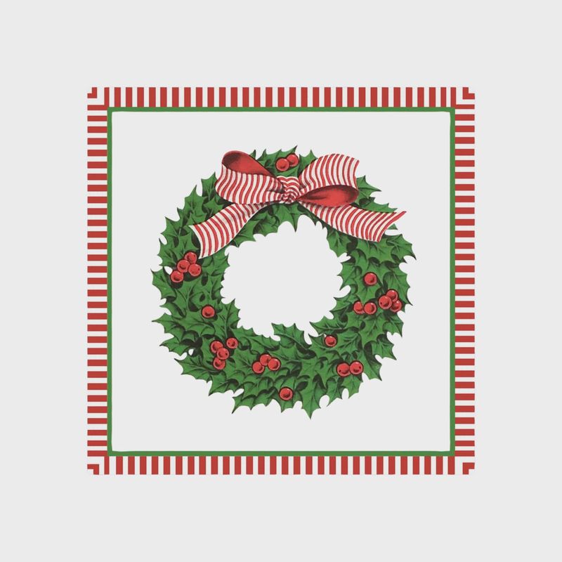 Holly Wreath Paper Cocktail Napkins | Pack of 20