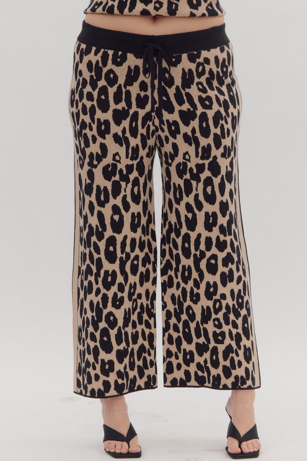 Leopard Knit Wide Leg Pants – Camel &amp; Black