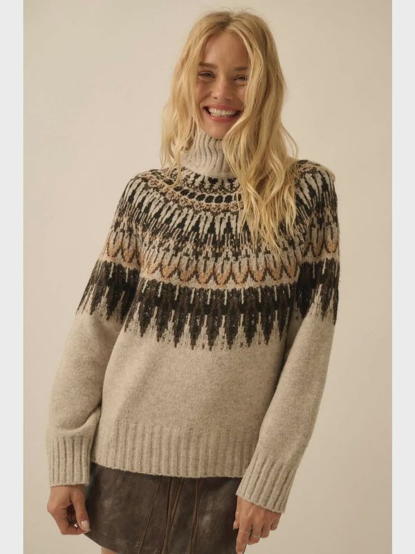 Fair Isle Mock Neck Sweater