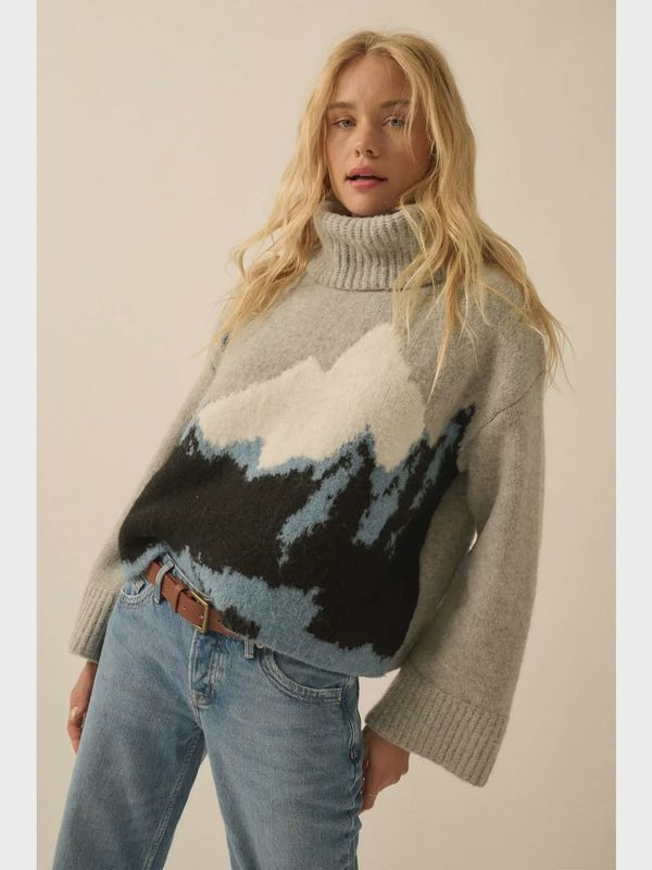 Mountains Fuzzy Knit Turtleneck Sweater