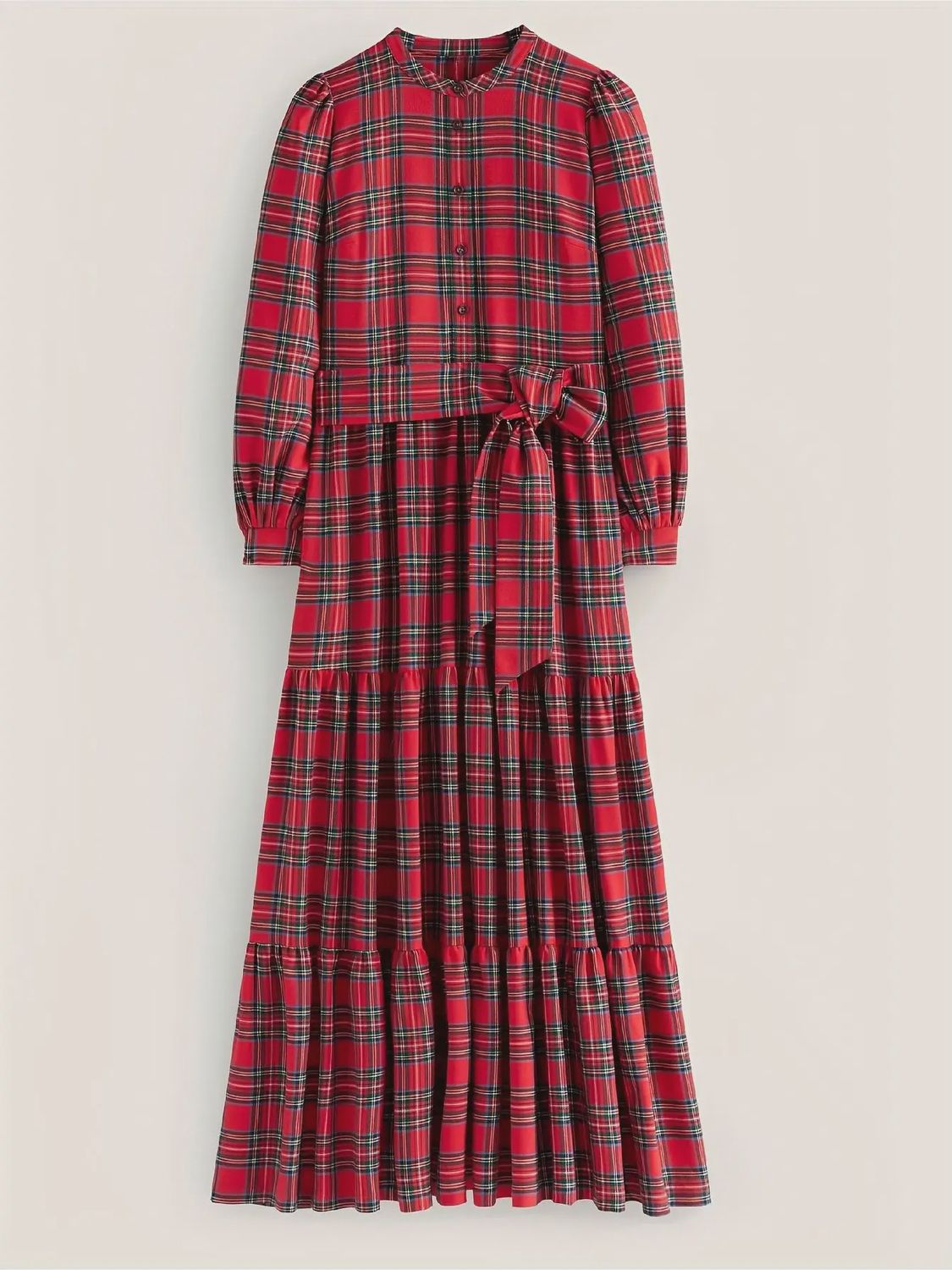 Christmas Plaid Long Sleeve Maxi Dress