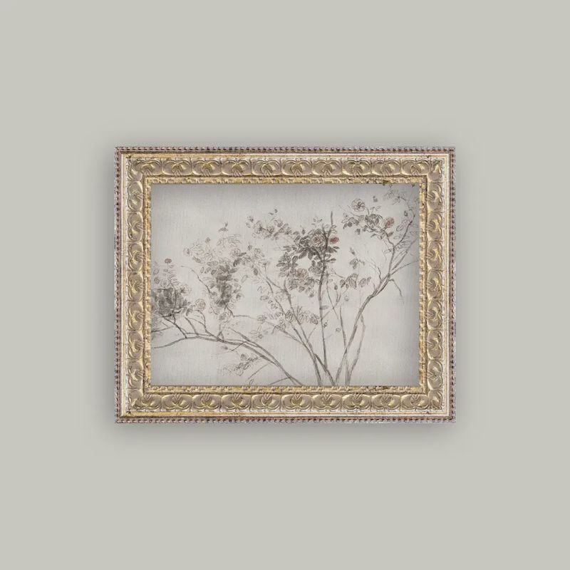 Rose Bush Framed Antique Art: 10x8