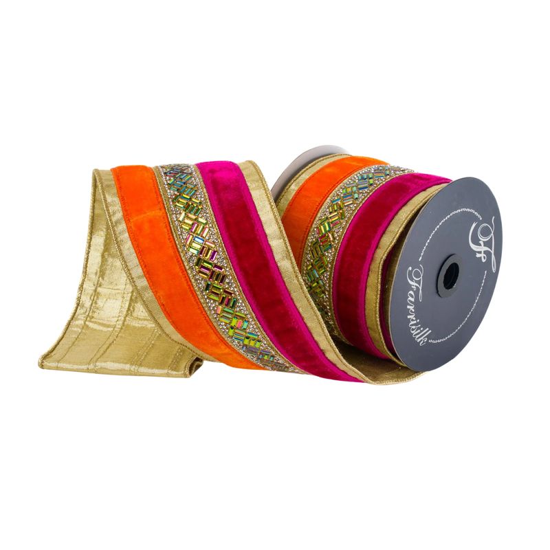 4&quot; Hot Pink &amp; Orange Plush Jubilee Ribbon | 5 Yards