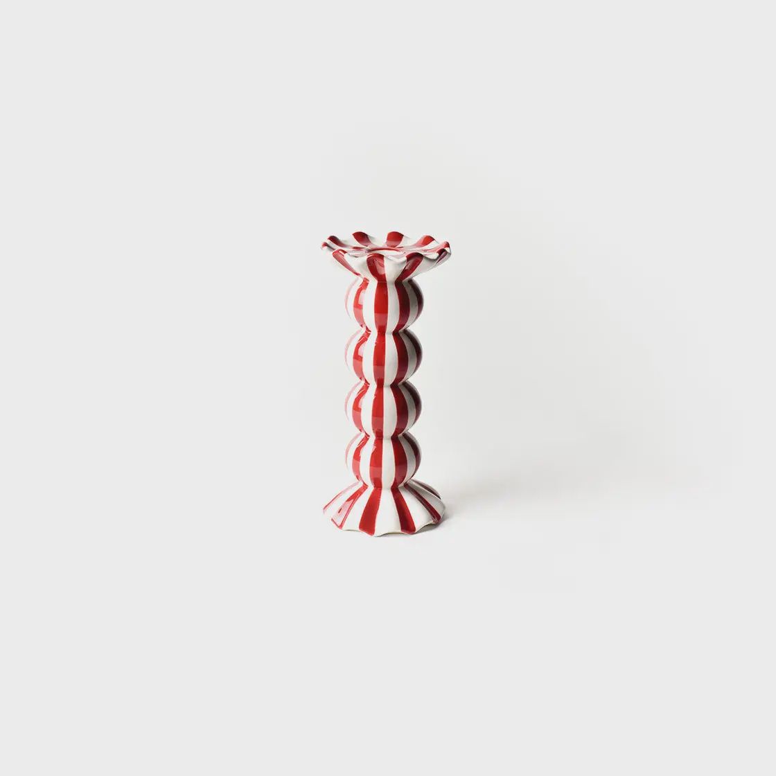Red Stripe Medium Ruffle Knobbed Candle Holder