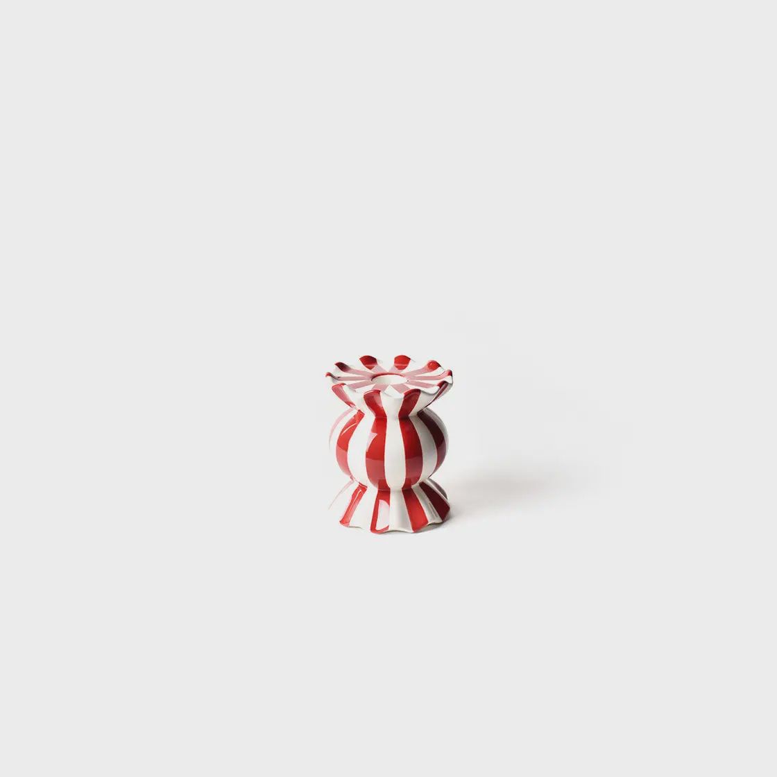 Red Stripe Small Ruffle Knob Candle Holder