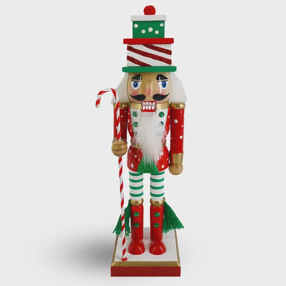 Candy Cane Nutcracker Red White Green with Gift Hat